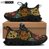 hycool colorful sugar skull pattern design women mesh sneakers men breathable outdoor running shoes lace up gym footwear