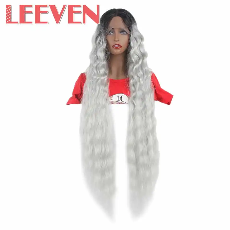 T1B/Light Grey Leeven Synthetic Lace Front Wig Black Water Wave Wigs For Woman Long Hair Wigs Black Brown 613 Blonde Wig Cosplay Hair - Color: T1B/Light Grey