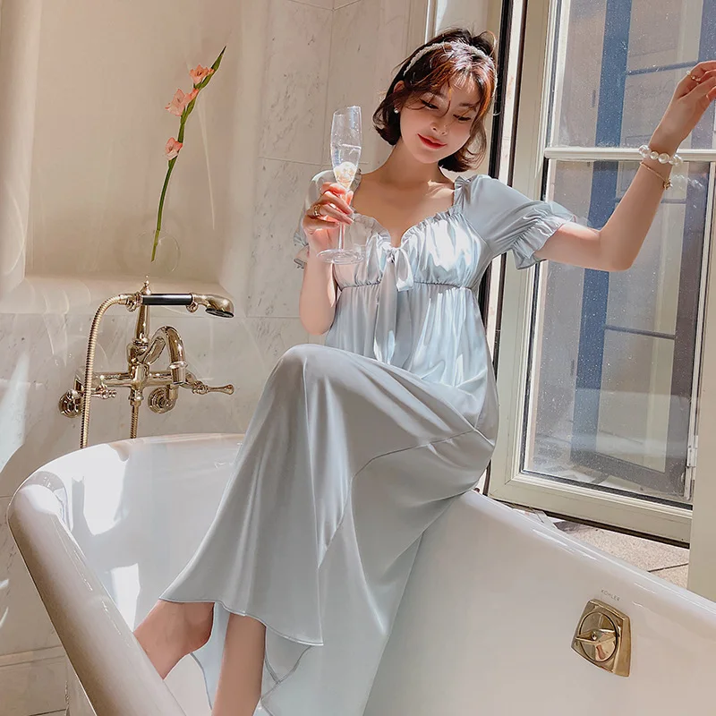 

Summer French Princess Style Sexy ice silk women's pajamas silk home dress court