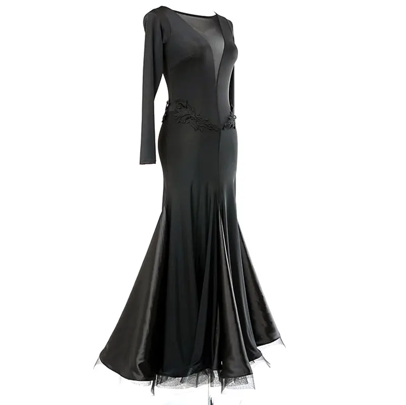 Черное бальное платье для соревнований танцевальные платья женщин высокое