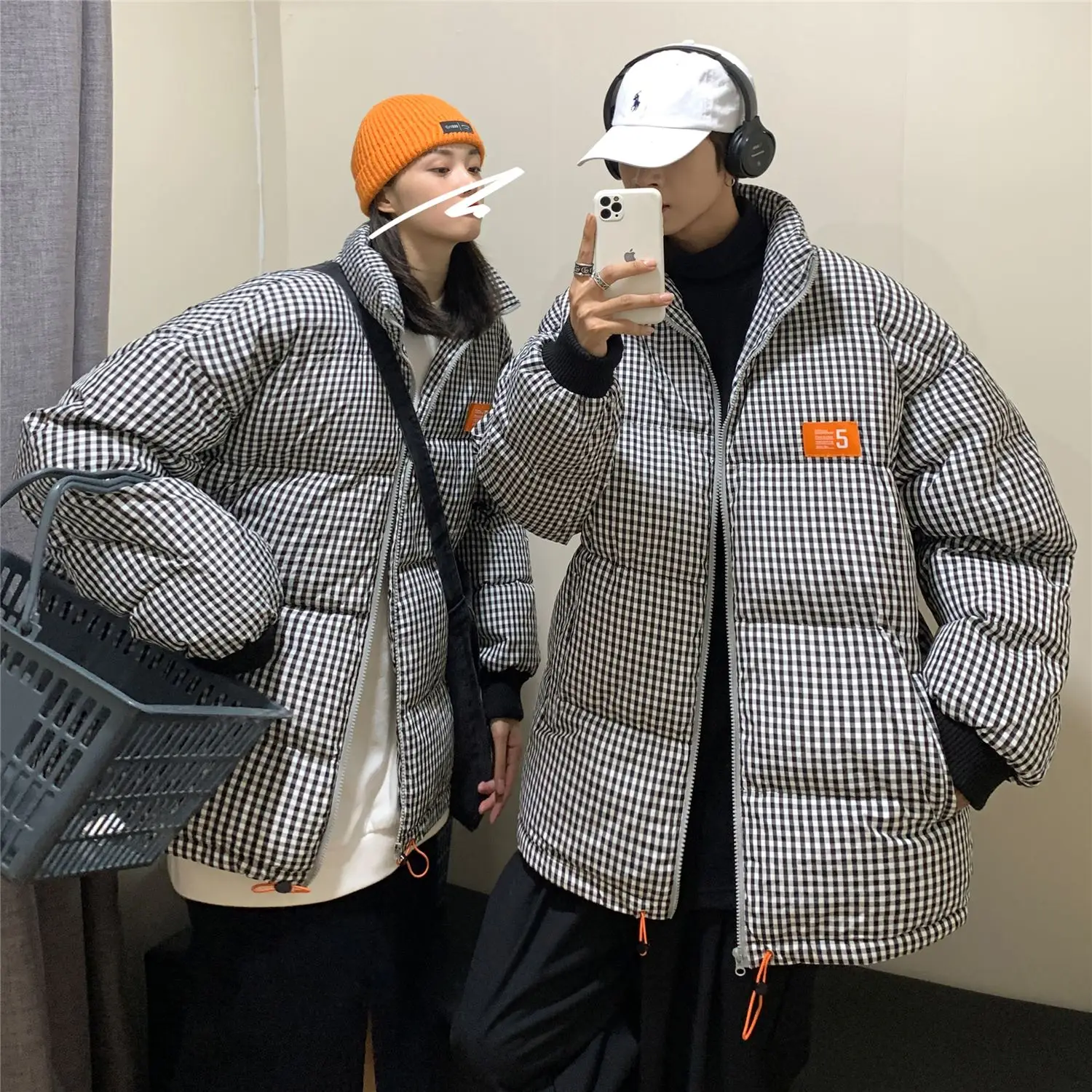 

Original Plaid Puffer Jackets for Men Korean Fashion Trends Couple Clothing Teenage Oversized Bubble Coat Winter Warm Streetwear