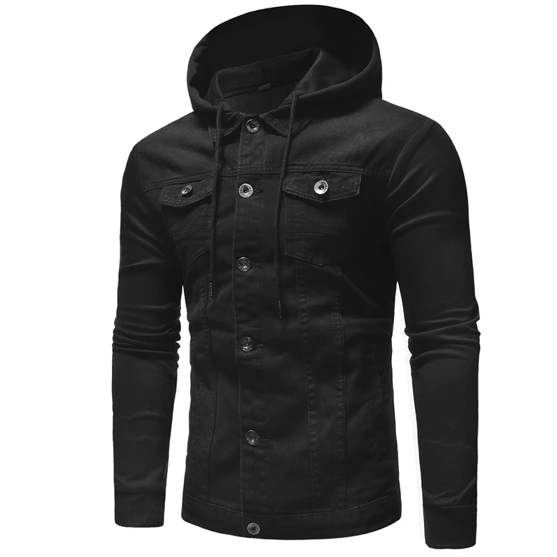 Джинсовая мужская куртка с капюшоном Спортивная одежда для улицы Повседневная модная джинсовая куртка с капюшоном ковбойская Мужская куртка и пальто размера плюс