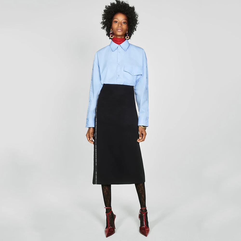 Женская свободная рубашка ZA модная дизайнерская с отложным воротником длинными