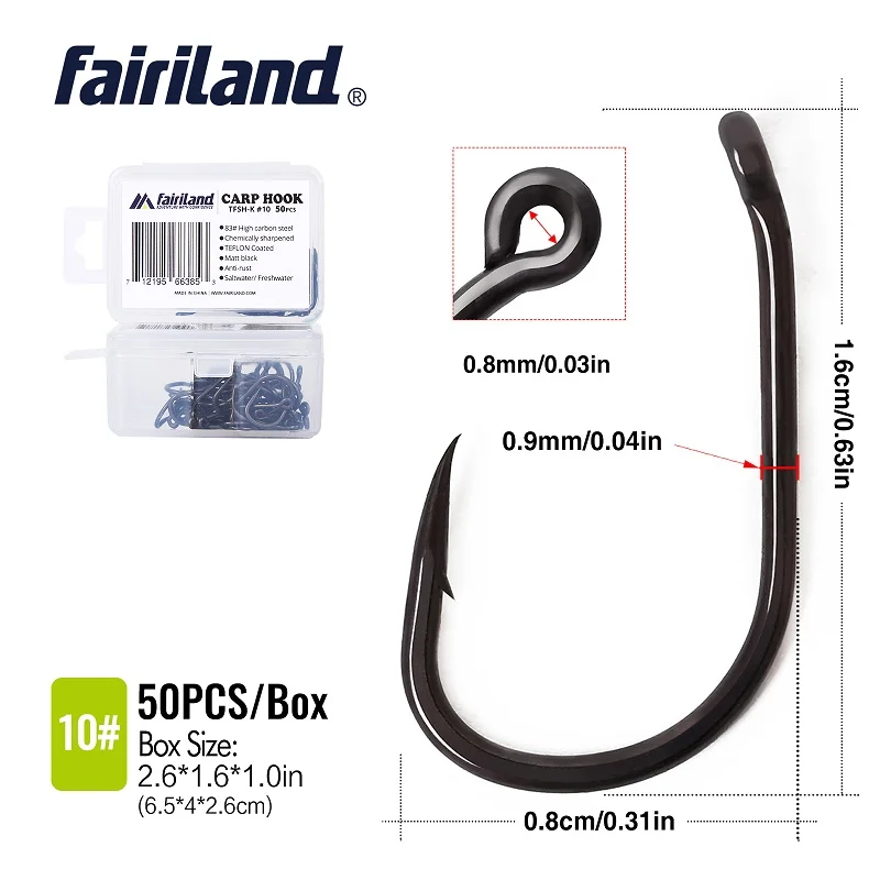 TFSH K10 50 PCS 100 шт./лот, TFSH-K, матовые, черные, с тефлоновым покрытием, крючки для ловли карпа 2#4#6#8#10#, острые Крючки, клюв, колючие рыболовные крючки с коробкой, 50 шт - Цвет: TFSH K10 50 PCS