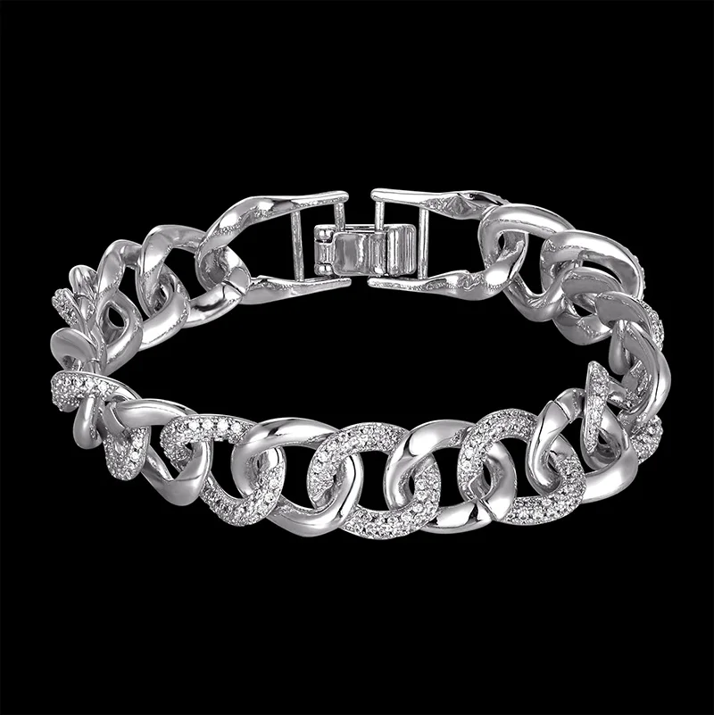 

Fateama luxury chain style bracelet half cubic zircon pave setting half metal for unisex best gift fashion jewelry