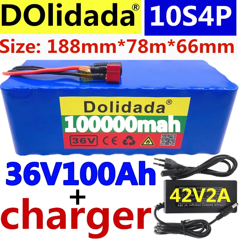 Original 36V battery 10S4P 100Ah battery pack 1000W high power battery 42V 100000mAh Ebike electric bike BMS+42V2A Charger