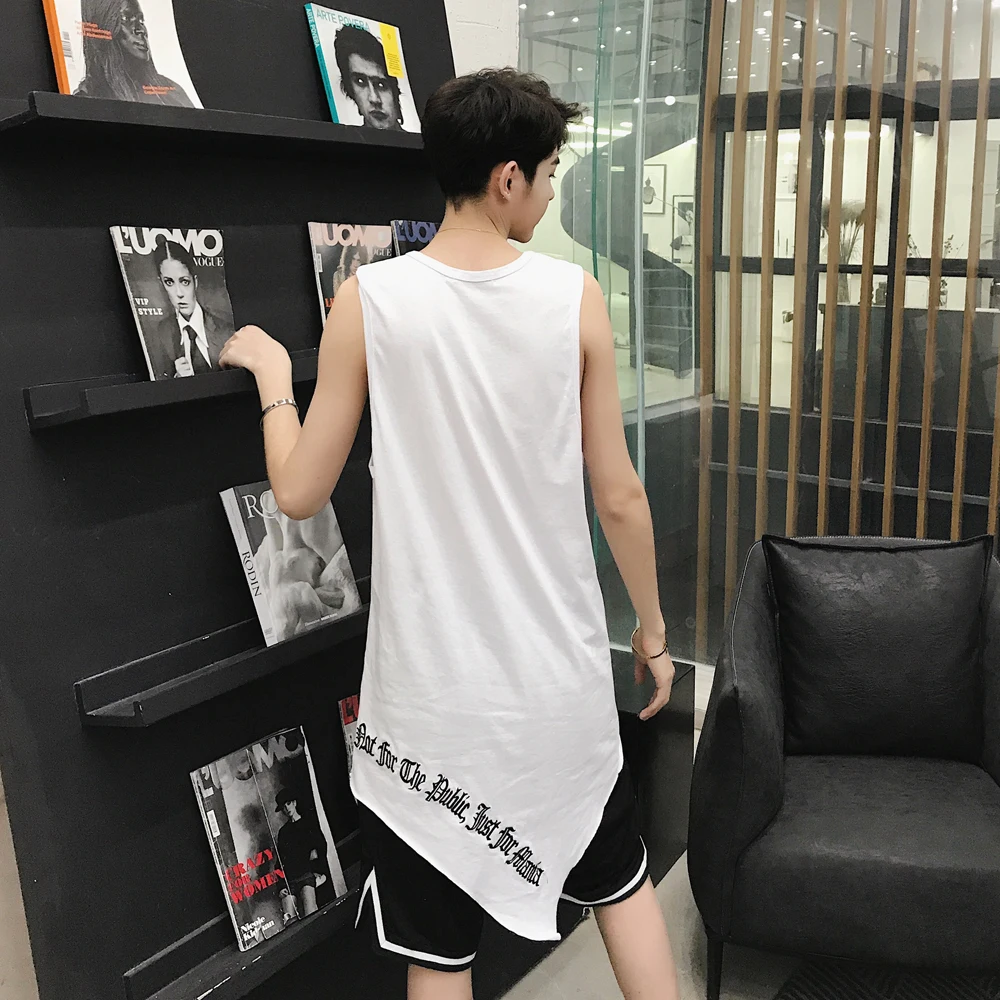 

Men High Street Fashion Hip Hop Long Letter Embroidery Male Sleeveless Tees Vest