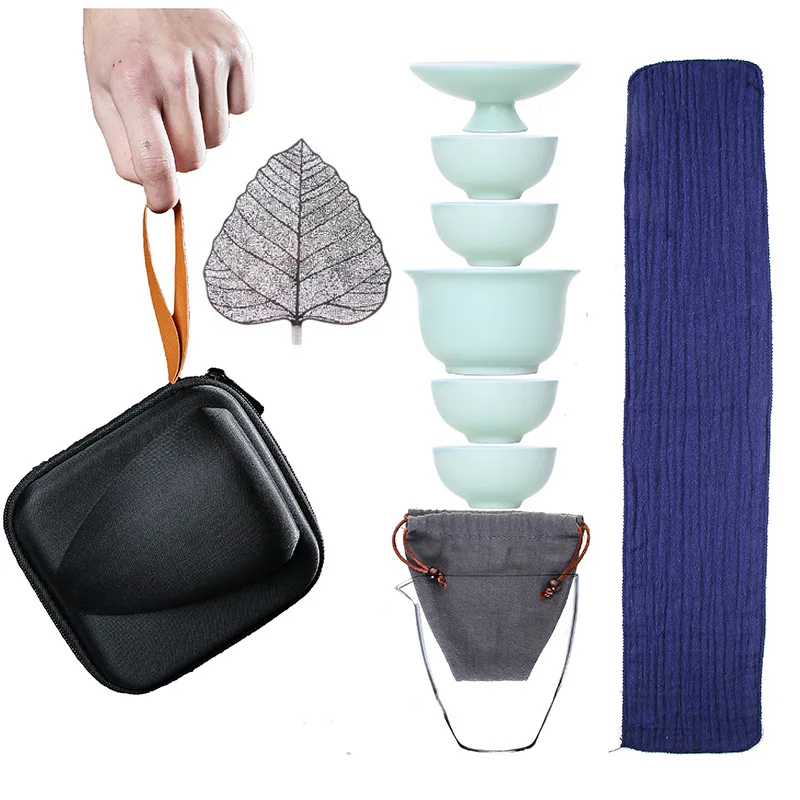 Portable Travel Tea Set Gift Teaset With Handbag Chinese GAIWAN Kung Fu Cups Coffee Cup Maker Table Ornament | Дом и сад