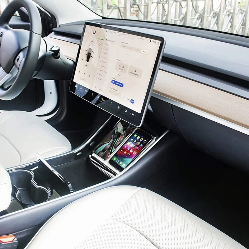 

Car Center Console Mobile Phone Wireless Charger Dual Fast Charge Wireless Charger for Tesla Model 3