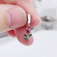 real 925 sterling silver red budding flowers dangle charms beads fit original pandora bracelet necklace jewelry birthday gift
