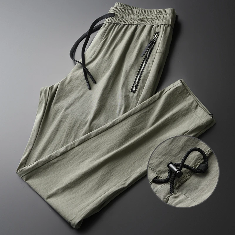 

Minglu Khaki Mens Pants Luxury Summer Printed Elastic Waist Ankle-length Man Pants Plus Size 4xl Slim Drawstring Men's Trousers