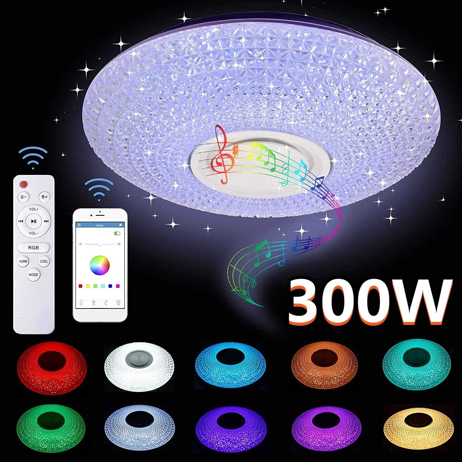

300 Вт WIFI RGB светодиодный потолочный светильник с регулируемой яркостью bluetooth музыкальный светильник с дистанционным управлением через прил...