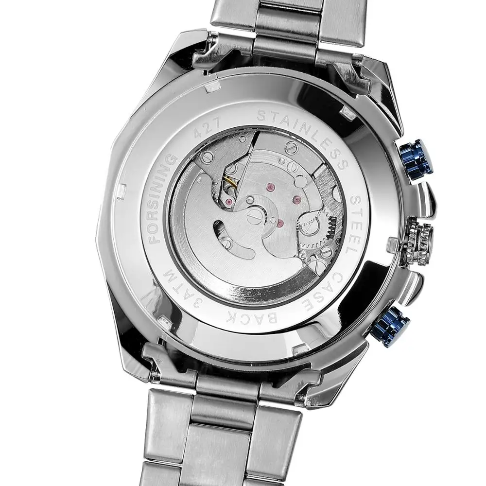Мужские механические часы Forsining серебристые автоматические из нержавеющей стали