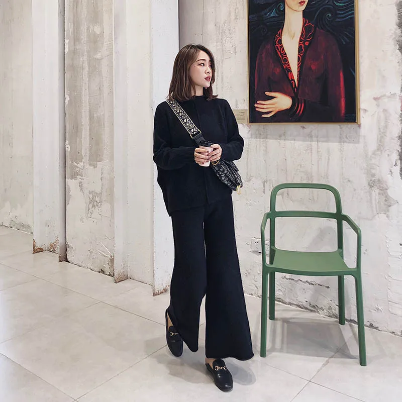 Весенний вязаный женский свитер брючный костюм для женщин комплект из двух