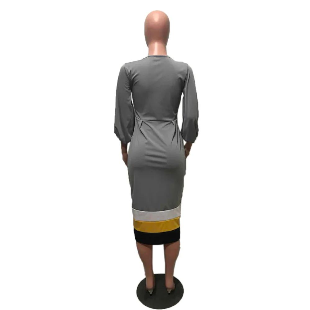 

plus size maxi dress fashion new north American style women's long sleeve Splicing o-neck high waist lantern sleeve long