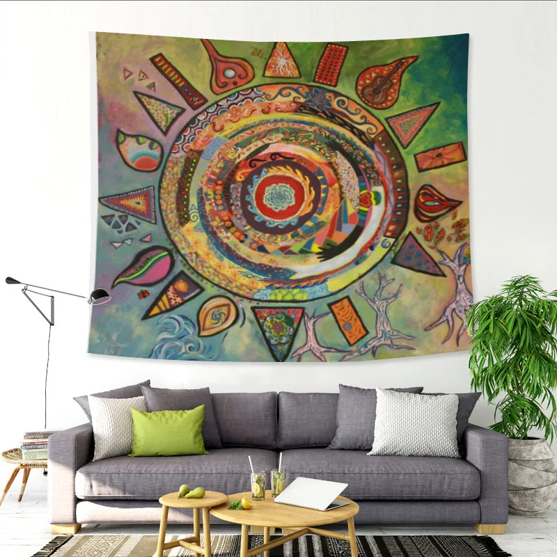 Новые подвесные Гобелены с абстрактным лицом солнце акварелью Мандала богемный