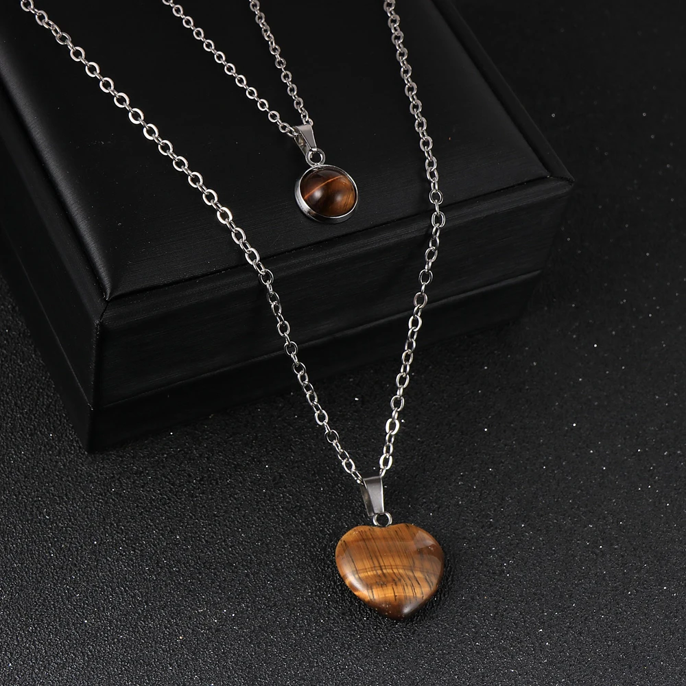 Женское ожерелье с подвеской из натурального камня в виде сердца и аметистов