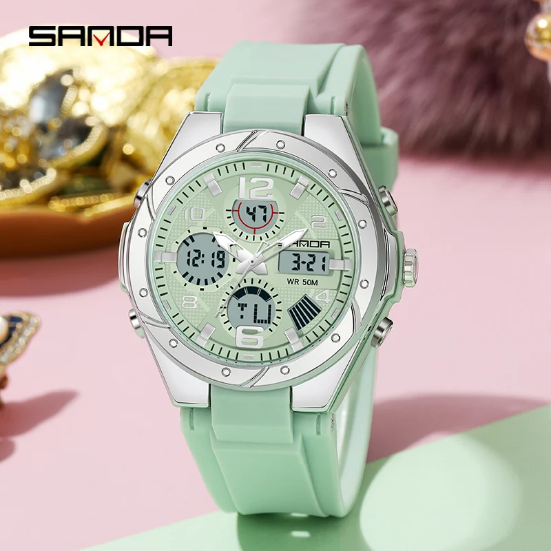 

Sanda Woman Sport Watch Dual display Quartz Clock Japan Movement Watch Student Fashion Waterproof Digital Watch Reloj masculino