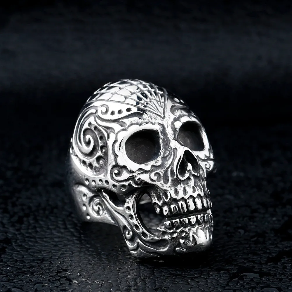 

FDLK Cool Mens Boys Steampunk Gothic Skull Ring Vintage Punk Biker Jewelry Best Gift for Boyfriend Size 7-14