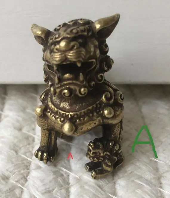 Пара китайских Бронзовых Статуй фэн шуй из чистой латуни дух зла статуя