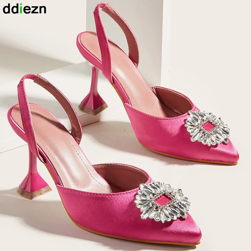 

Women Sandals 2022 Ladies High Heels Pointed Toe Rhinestones Party High-Heeled Rubber Sandals 10 CM Woman Pumps Female Shoes