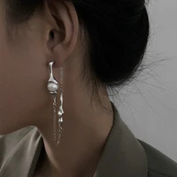 new luxury funny stainless steel tassel drop earings for wonmen designer crystal asymmetric pearl earrings fashion goth jewelry
