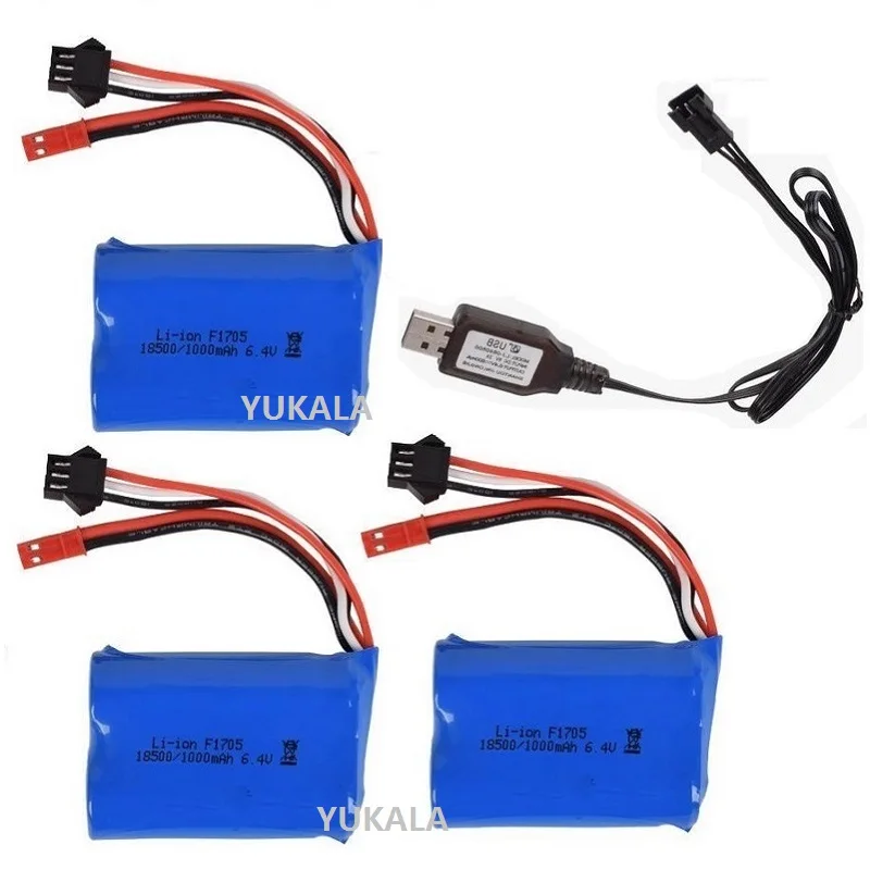 

YUKALA 6,4 v 1000mAh 15C 18500 литий-ионный аккумулятор JST для wltoys A303 A313 A323 A333 1/12 высокая скорость Запчасти для радиоуправляемого грузовика 1000mah 6,4 V