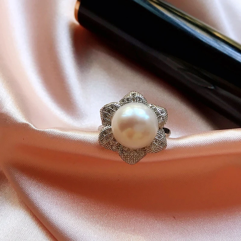 Роскошные AAA циркониевые серебряные большие кольца с натуральным пресноводным