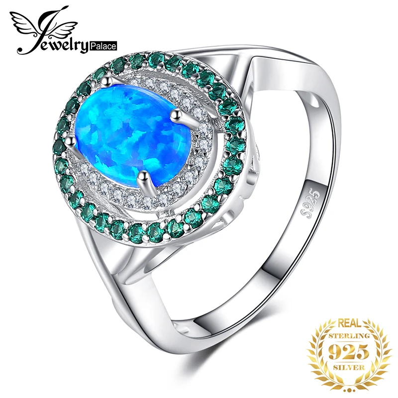 Jewelrypalace модные 1.2ct Овальный создания опал инкрустация Изумрудный коктейль кольцо