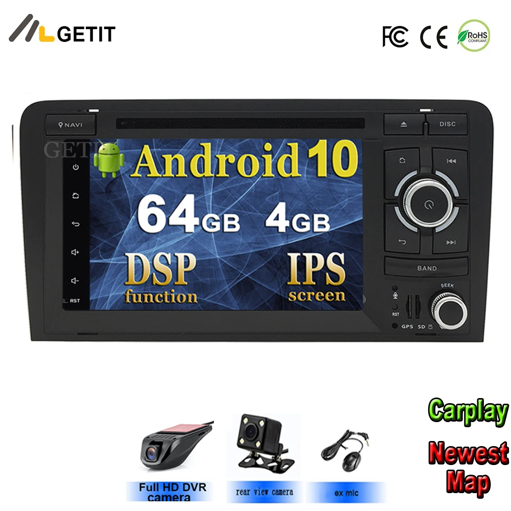 DSP чип IPS Android 10 автомобильный DVD GPS для Audi A3 8P 2003 2012 S3 2006 RS3 Sportback 2011 мультимедийный