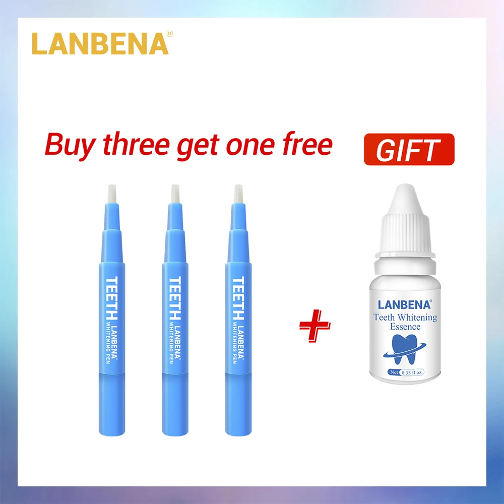 Купить 3 получить 1 подарок LANBENA отбеливающая ручка для зубов удаляет пятна от налета гигиена полости рта гель для зубов 3 шт+ Отбеливание зубов пудра с эссенцией