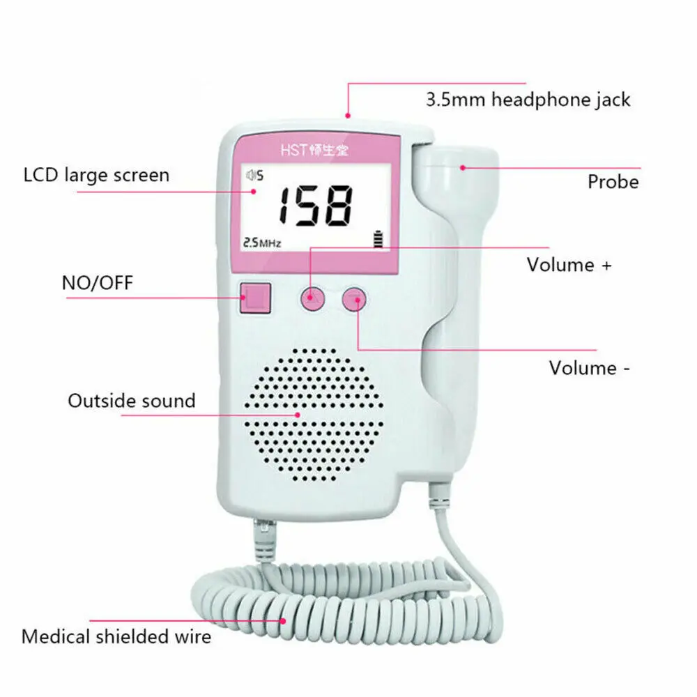 

Ultrasonic Detector Fetal Doppler Prenatal Baby Heart Rate Heartbeat Monitor 3Mhz Backlit LCD