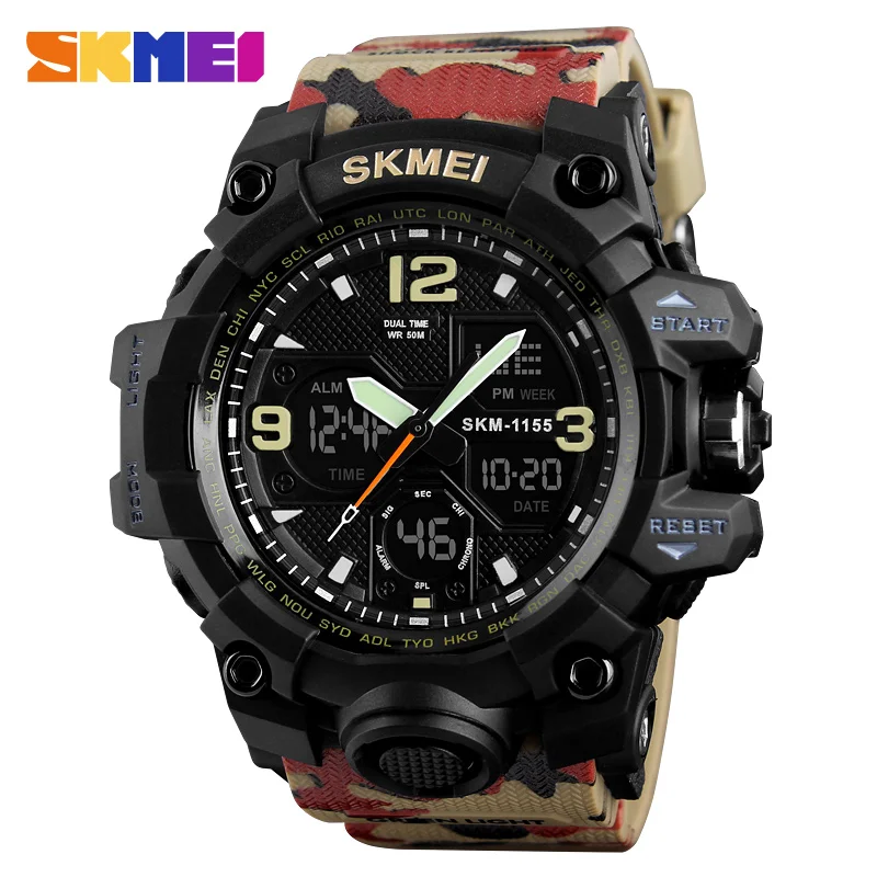 red camouflage Джинсовые стильные роскошные Брендовые мужские спортивные часы SKMEI, водонепроницаемые цифровые кварцевые часы, мужские военные армейские часы, мужские часы - Цвет: red camouflage