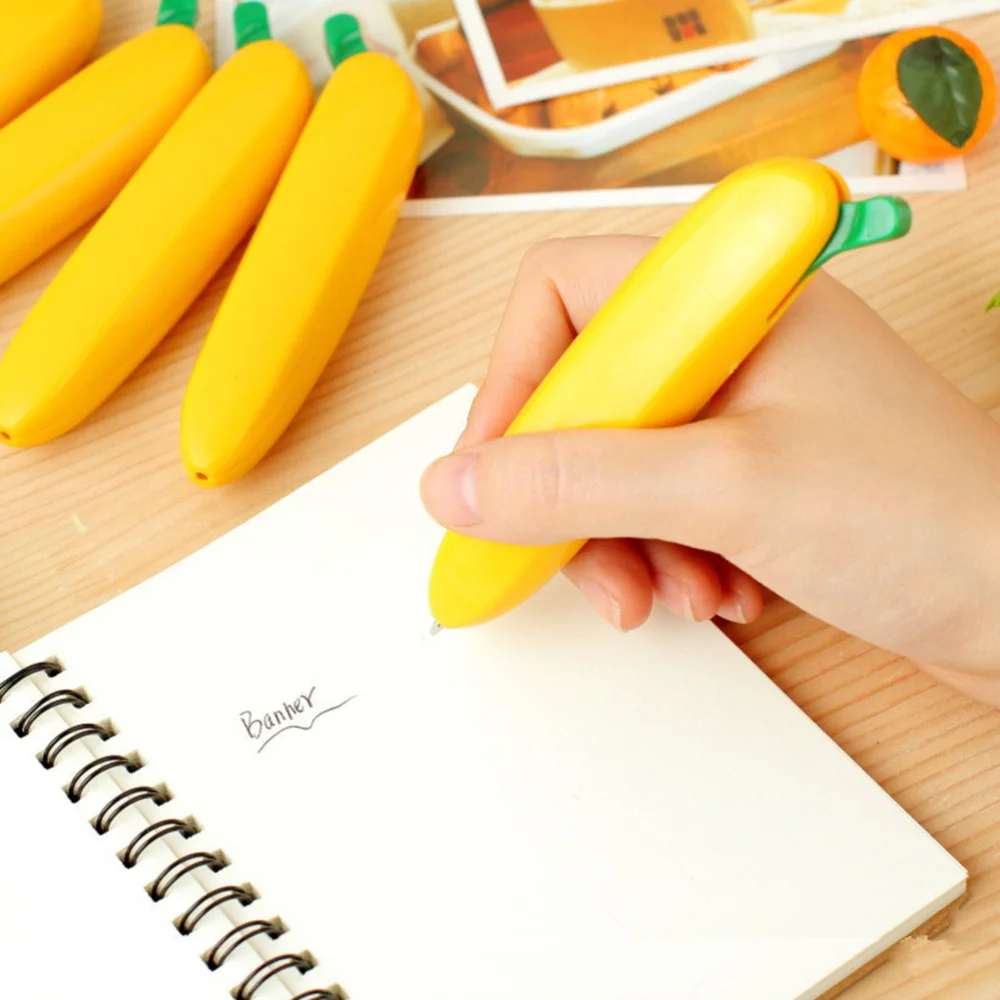 

5pcs Banana Shape Ball-point Pen Cartoon Creative Ballpoint Pens Stationery for Home School Office (Yellow)