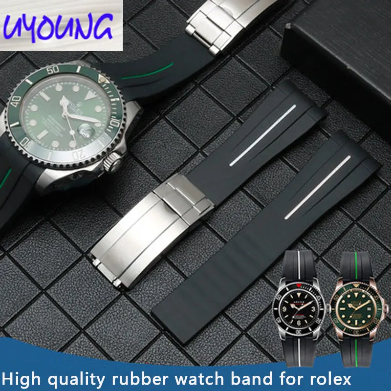 

Полосатый силиконовый ремешок для часов, адаптер для Rlx GMT, черный, зеленый, вода, призрак, Золотая яхта, название Shi Di Tong Na 20 21 мм