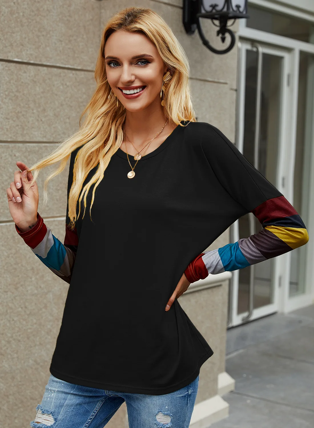 

Plus Size Loose Women T-Shirt Round Neck Striped Long Sleeve Bottoming Spring Fall Top Vintage Shirts Streetwear Mujer Camisetas