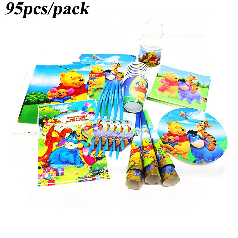 95 шт. Винни Пух столовая посуда наборы тарелки салфетки для стаканчиков