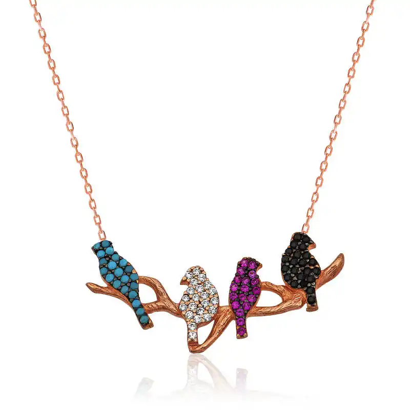 

Real Silver 925 Jewelry Silver Bush Birds Lady Necklace
