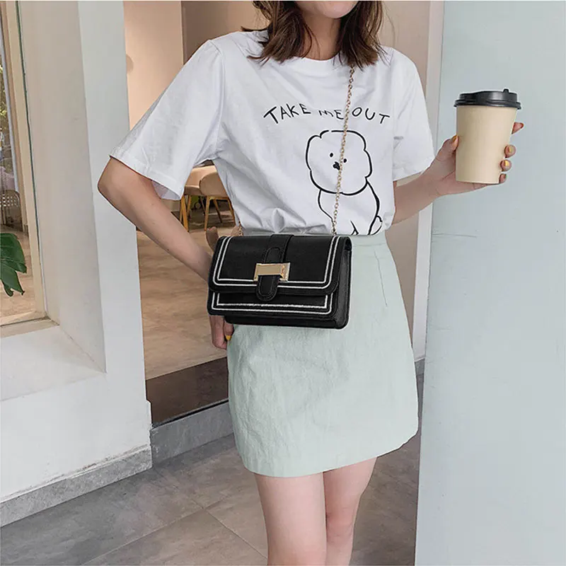 

Summer Solid Color Crossbody Bag for Women 2021 Thread Female Shoulder Bag Fashion PU Leather Versatile Chain Messeage Bag