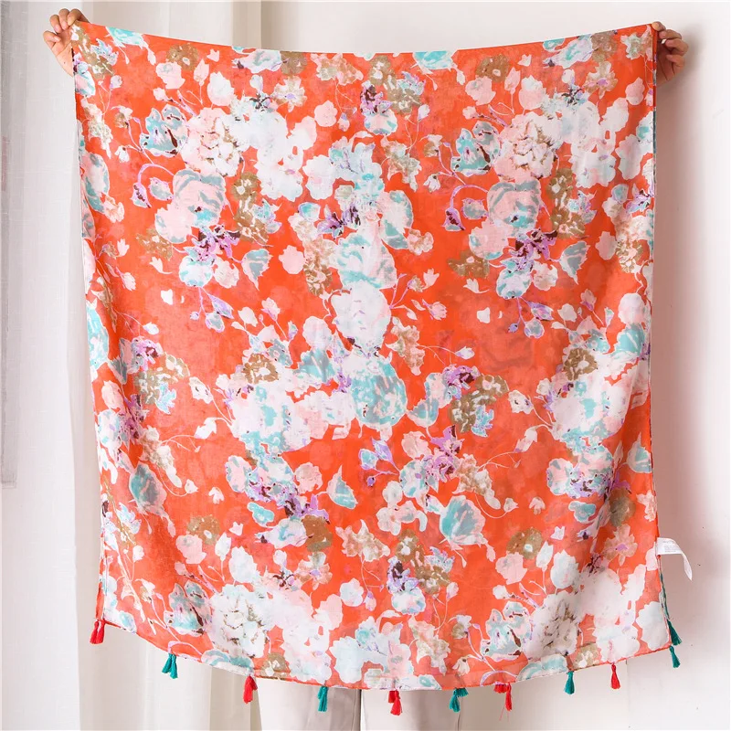 

Ethnic style winter lady Fashion Print Tassels blanket scarf Seaside silk Scarf Women's Cotton beach Muffler Headband Shawl