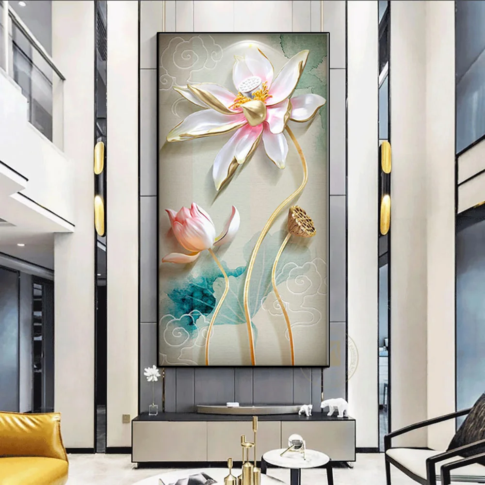 

Chinese Style Watercolor Lotus Living Room Wall Art Picture Home Decoration Canvas Painting Print Poster Print Picture