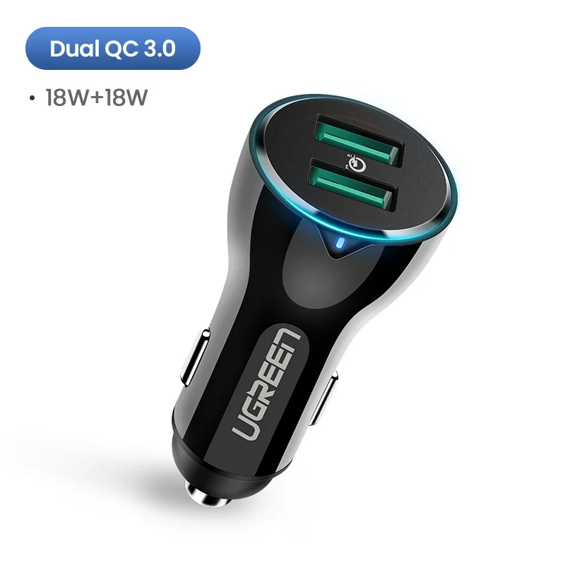 Dual QC3.0 Ugreen 36 W автомобиля USB Зарядное устройство двойной Быстрый 3,0 заряда для iPhone Xiaomi huawei USB быстро Зарядное устройство для samsung S9 S8 автомобильный телефон Зарядное устройство - Тип штекера: Dual QC3.0