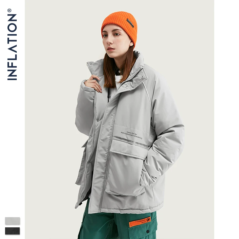 Зимняя мужская куртка с принтом в стиле хип хоп Свободное пальто со стоячим