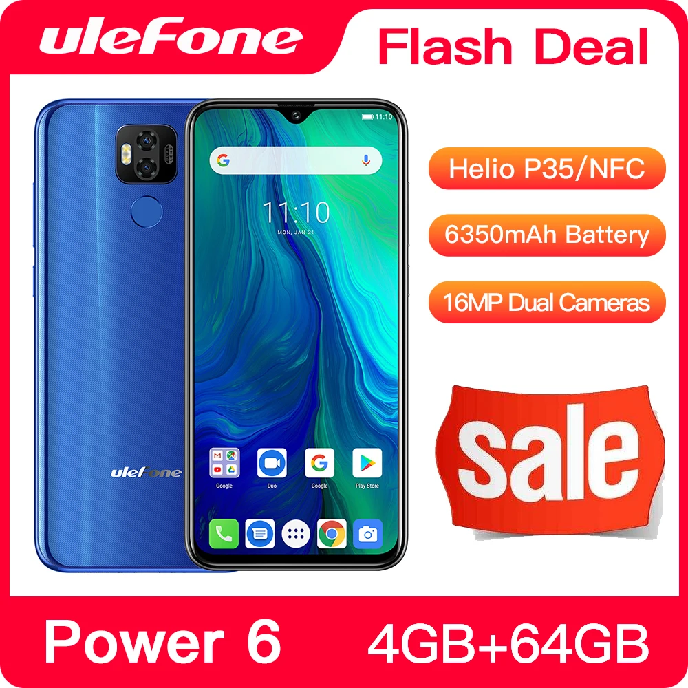 

Ulefone Power 6 Smartphone Android 9.0 Helio P35 Octa-core 6350mAh 6.3" 4GB 64GB NFC Cell Phone 4G Global Mobile Phone Android