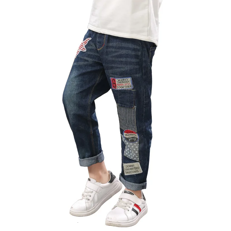 Весенне-осенние штаны для больших мальчиков джинсы с пятиконечной звездой