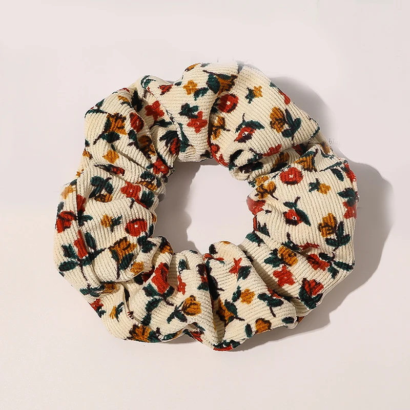 

New Plaid Floral Vintage Scrunchies Corduroy Hair Rope Ties Elastic Hair Bands Korean Women Ponytail Holder Headwear Accessories
