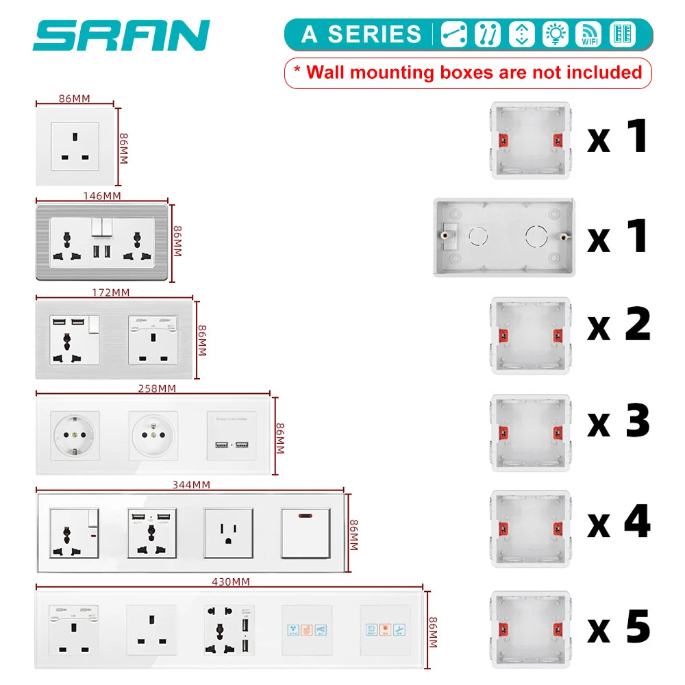 Настенная Wi Fi розетка SRAN с USB огнезащитной панелью из поликарбоната 86 мм * 300 МБ