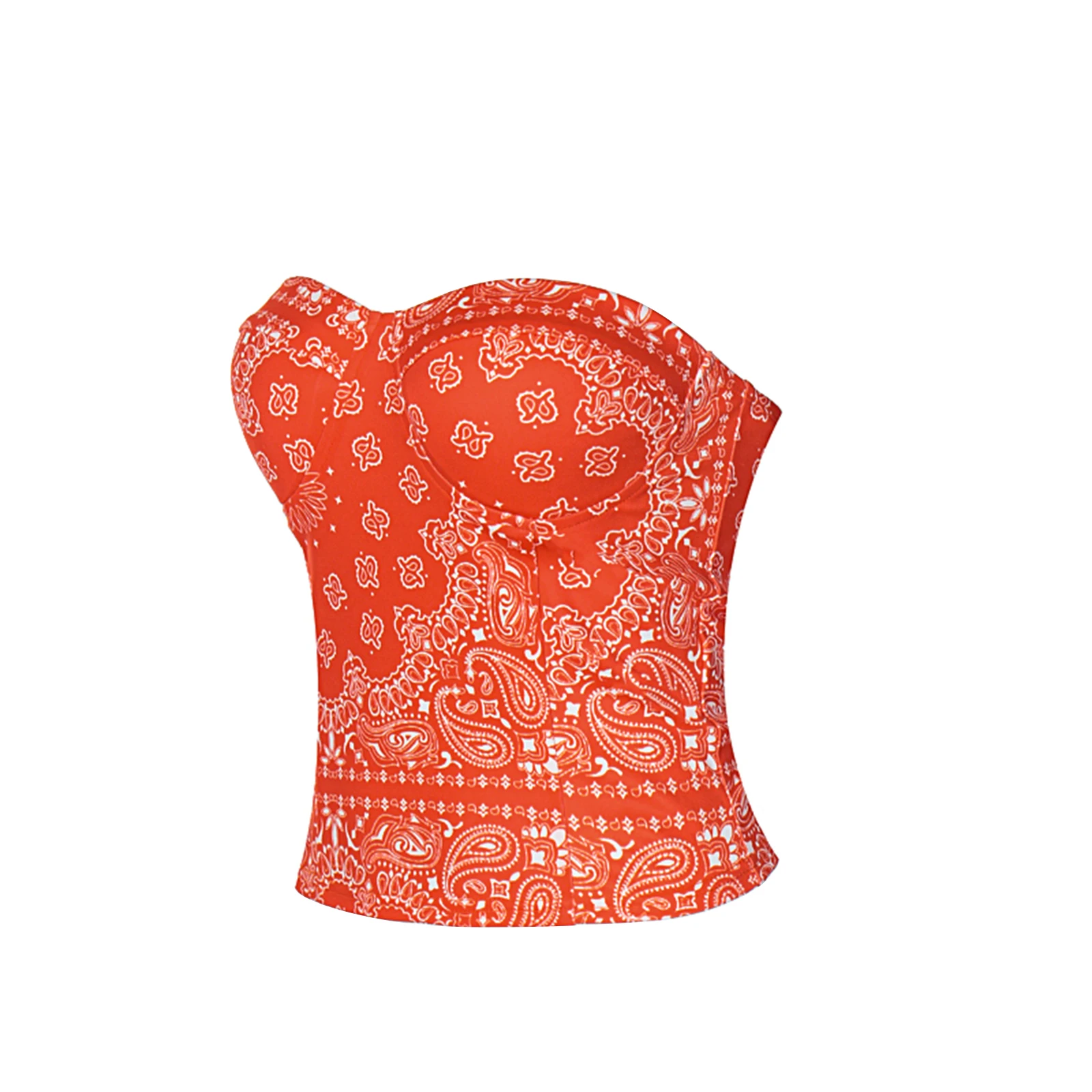 

Womens Sexy Exposed Navel Tube Top Summer Fashion Abstract Printing Strapless Pullover Shirt