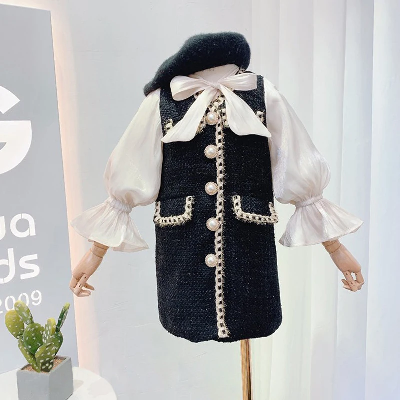 

Демисезонное платье для девочек, детские платья, детская брендовая одежда, Модное детское платье на завязках с расклешенными рукавами на во...