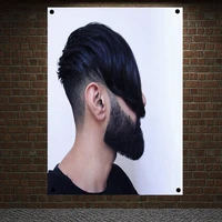 classic pompadour mens beard hairstyle posters retro print art barber shop home decoration wall chart flag canvas painting e5